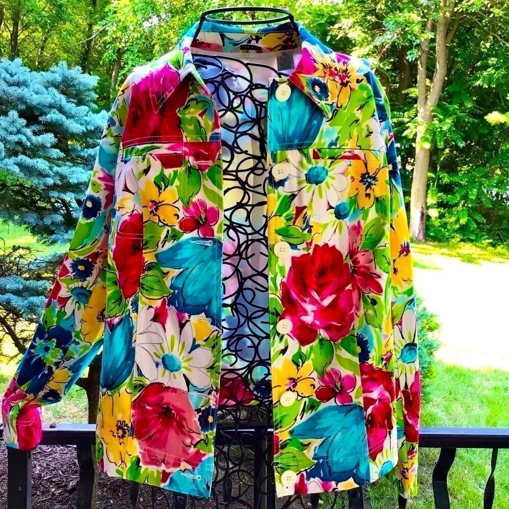 LAURA ASHLEY ABSTRACT ART BRIGHT FLORAL JACKET S NWT - Picture 3 of 11